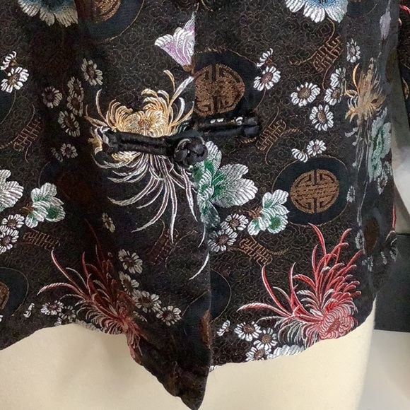 Vintage UNITS Petite M Brown Silk Blend Floral Asian Style Top Jacket Sz M - Picture 3 of 11
